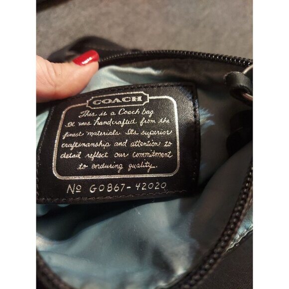 Coach Signature Stripe Studded Shimmer File bag Black Crossbody 42020 GUC Rare